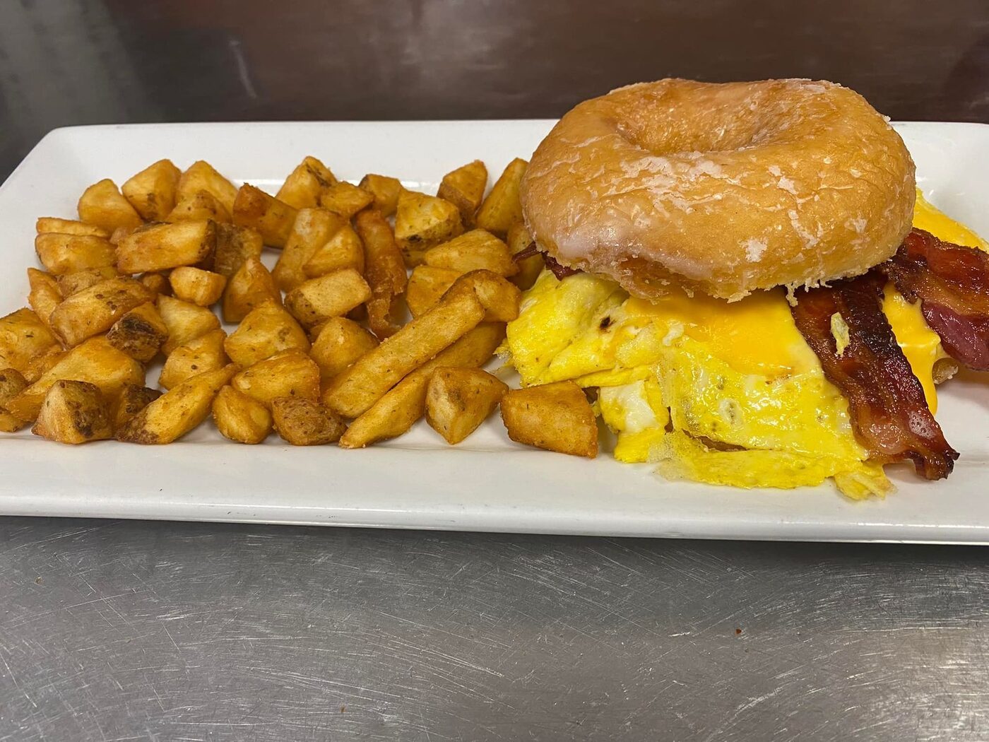 Breakfast sandwich and home fries